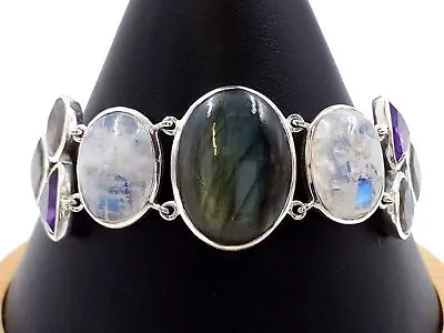 925 Silver Bracelet W/ Multi Gemstones - Labradorite Amethyst Moonstone • $18.50