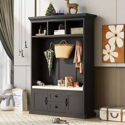 U-Can Hall Tree With 3 Hooks  Coat Hanger Entryway Bench Storage Bench • $244.88