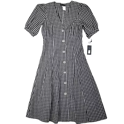 NWT Tommy Hilfiger 100% Cotton Womens Navy & White Gingham Midi Dress No Belt • $29.99