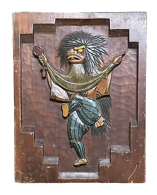 Japanese Oni Monk Demon Hand Carved Wood Marquetry Art Panel Signed - RARE! • $350