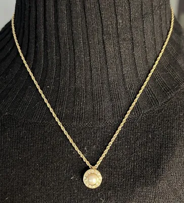 Vintage Christian Dior Necklace Faux Pearl & Swarovski Crystal Pendant Gold Tone • $175