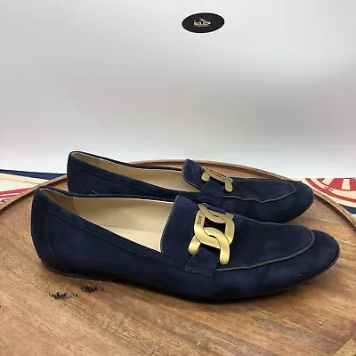 Tod's Kate Leather Loafer Women's Blue Suede Leather Shoes Italy Size 40 US 10 • $109.99