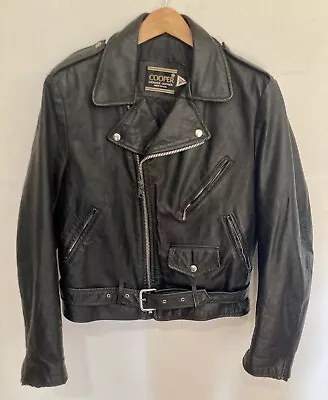 VTG Cooper Genuine Leather Biker Motorcycle Perfecto Jacket Size 40 Black USA • $178