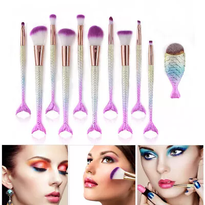 Mermaid Makeup Brush Set Fish Tail Foundation Powder Eyeshadow Cosmetic Brushes • $2.99