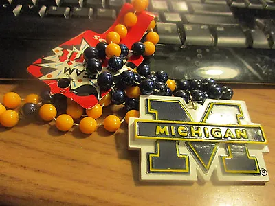 MICHIGAN WOLVERINES Block M Mardi Gras Beads W/Plastic Logo NIP • $10.99