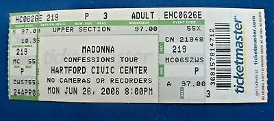 2006 MADONNA Confessions Tour Ticket - Hartford Civic Center - 6/26/2006 • $8.79