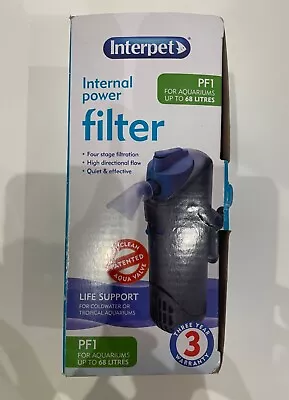 INTERPET PF1 INTERNAL FILTER Max 68L ADJUSTABLE AQUARIUM FISH TANK Ref. 2201 • £19