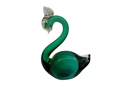 Alredo Barbini Vintage Murano Accents Green Glass Swan MCM Collectible Home Deco • $100