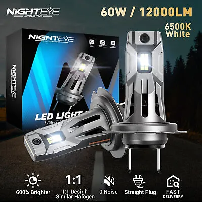 NIGHTEYE Pair H7 60W Super Bright LED Headlight Bulbs High Low Beam 6500K White • $31.99