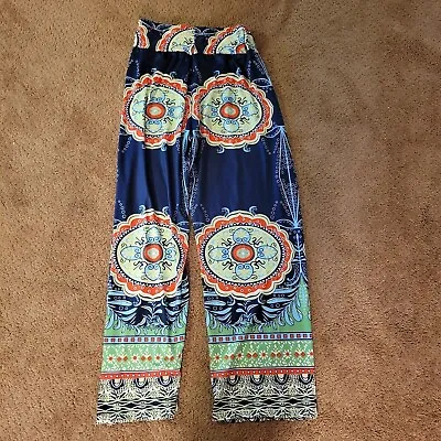 Diadem Pants Womens XL Wide Leg Tribal Prints Navy Multicolor • $10.99