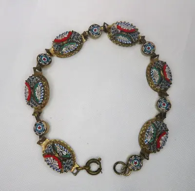 Vintage Millefiori Micro Mosaic Ornate Linked 7.2  Bracelet Italy Very Detailed • $36.95