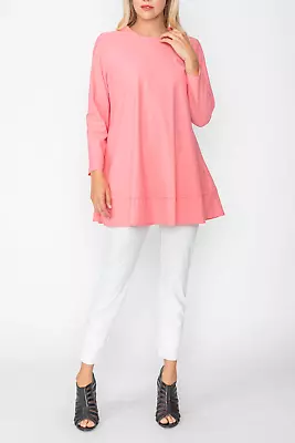 IC Collection Pleat Detail Tunic Top Long Sleeve Rose Sz M NWT $128 • $25.49