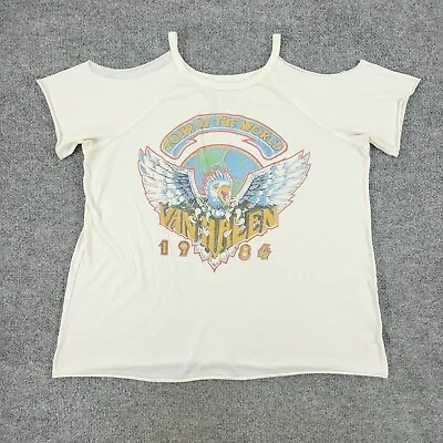 Van Halen Shirt Women Plus Size 1 Beige Tour Of The World 1984 Short Sleeve Top • £13.50