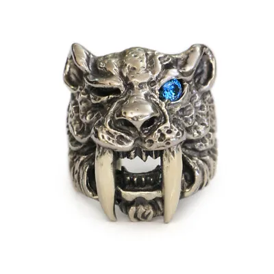 Blue CZ Eye Cupronickel Sabretooth Tiger Ring Mens Punk Jewelry CP16D US 7-15 • $35