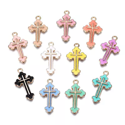 100x Light Gold Cross Alloy Enamel Pendants Charms For Jewelry Making 25x14x2mm • $12.69