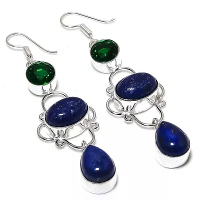 Lapis Lazuli Gemstone Handmade 925 Sterling Silver Jewelry Earring Sz 2.4'' • $10.44