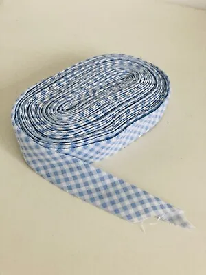 Handmade Bias Binding 20mm Baby Blue Gingham 100% Cotton Vintage Fabric 9m Long • £9.99