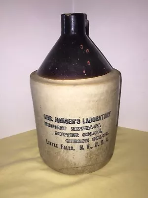 Antique Stoneware Jug Advertising Little Falls New York Rennet Extract • $95