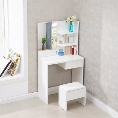 £74.99 • Buy Wood Corner Dressing Table Makeup Desk  With 1 Drawer 3 Shelf Bedroom Vanity Set