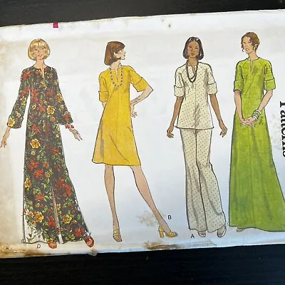 Vintage 1970s Vogue 8734 Boho Maxi Dress Tunic + Pants Sewing Pattern 8 XXS CUT • $6