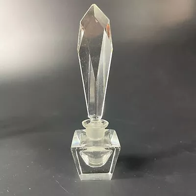 Vintage Hand Cut Crystal Beveled Stopper Minimalist Geometric Perfume Bottle • $24.99