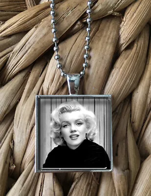 Marilyn Monroe Black & White Portrait Glass Pendant Silver Chain Necklace NEW • $18.95