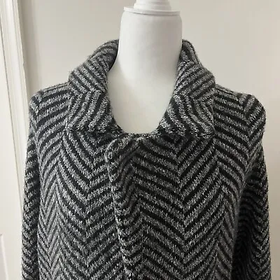 Zara Black/ Grey Open Front Long Knit Coat Jacket Size S • $42