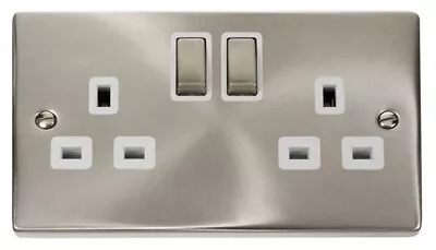 £11.50 • Buy Satin Chrome 13a 2gang Double Socket (vpsc536wh)