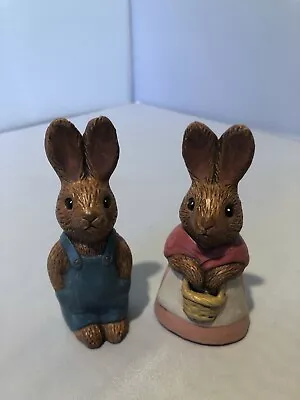 2 Brown Easter Bunnies Ceramic Mr And Mrs Bunny Artisan Signed S.S . 93 Boy Girl • £16.38