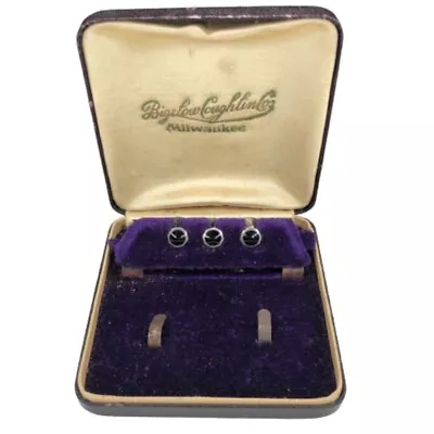 Antique Sterling Silver Black Shirt Collar Studs Buttons Boxed Bigelow Coughlin • £35.02