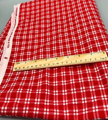 Vtg Kessler Concord Fabric RED WHITE PLAID PRIMITIVE FABRIC 1.3 Yd  X 43” • $13.95