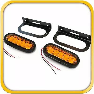 2 Amber Trailer Truck Oval 6  LED Lights LED Super Bright With Mounting Brackets • $34.94