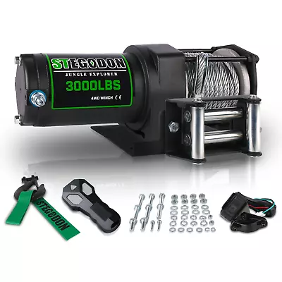 STEGODON Electric Winch 3000lbs 12V DC Steel Cable W/ Remote ATV/UTV Off Road • $89.90