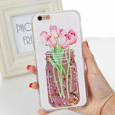£2.99 • Buy Tulip Flowers Glitter Liquid Hard Phone Case IPhone 6 6S 7 8 Plus X XR XS Max