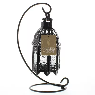 Black Metal Moroccan Tabletop Candle Lantern W/Stand • $22.40