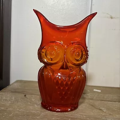 Viking Glass Owl Vase Orange-persimmon Mid Century Modern • $56