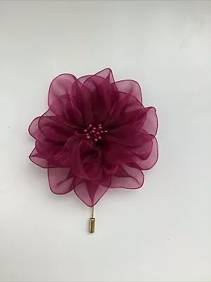 Wedding Bridal Ladies Burgundy Flower Corsage Buttonhole Brooch Pin Lapel Pin • £4.95