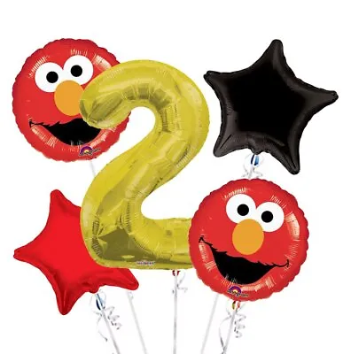 Sesame Street Elmo Balloon Bouquet 2nd Birthday 5 Pcs - Party Supplies • $14.99