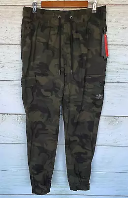 Joggers Mens Marc Ecko Cut & Sew Size Small Green Camo Stretch Cargo Pants New • $31.45