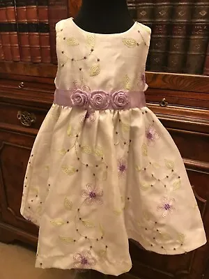 Nannette White Baby Dress - Lavender & Lime Green Flower Embroidery - 18M - New • £20