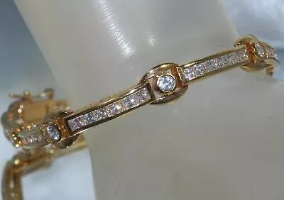 SPARKLY Beautiful Gold Wash 925 Sterling Silver CZ Vintage 80's Bracelet 54F4 • $43.49