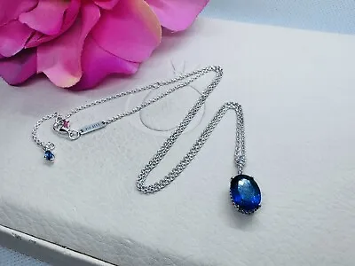 Pandora Sparkling Blue Stone Statement Halo Pendant Necklace 390055C01 45cm 925 • $89