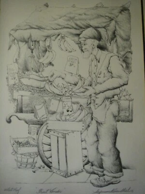 $110 • Buy Vintage Seymour Rosenthal Signed Artist Proof  Fruit Vendor 