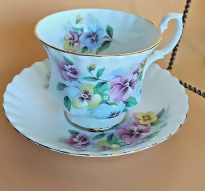 Royal Albert Bone China Tea Cup & Saucer Set Pastel Coloured Pansies • $13.98