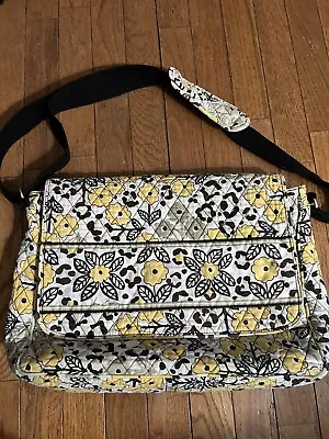 Vera Bradley Messenger Laptop Bag Go Wild Yellowwhite Black Floral • $29.95