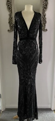 £44.99 • Buy Stephanie Goddiva Occasion Sequin Evening Maxi Long Dress Gatsby Ball 8 Quiz?