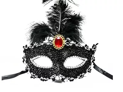 Feather Masquerade Ball Mask Venetian Glitter Fancy Dress Eye Mask • £5.97