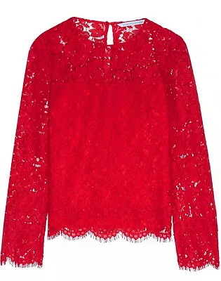 NWT DIANE VON FURSTENBERG DVF Corded Fashion Long Lace Top Red Size 0 $398 • $270.05