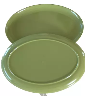 Two Rare Vintage Avocado/Olive Green Melmac 14”x 10  Oval Platters MCM VGUC • $16.99