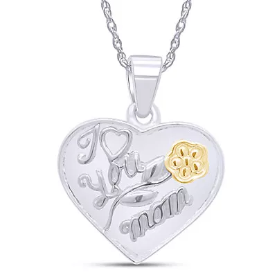 I Love You Mom Heart Charm Pendant Necklace 14k White Gold Plated Real Silver • $126.80